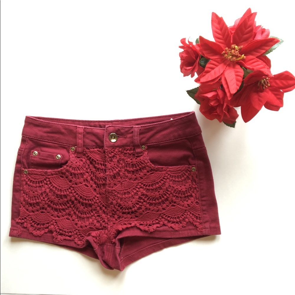 Red Shorts With Lace Design
